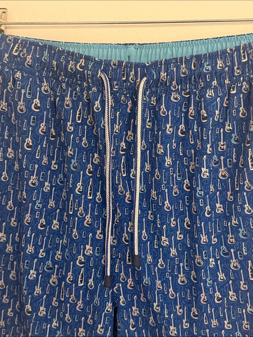 Peter Millar Seaside Blue Men's Drawstring Swim Shorts with Guitar Print